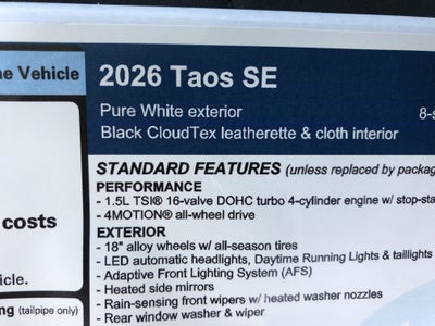 2026 Volkswagen Taos SE w/panoramic sunroof