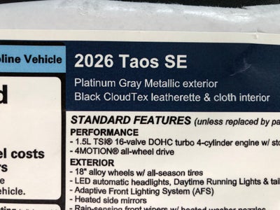 2026 Volkswagen Taos SE w/panoramic sunroof