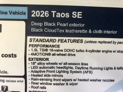2026 Volkswagen Taos SE w/panoramic sunroof