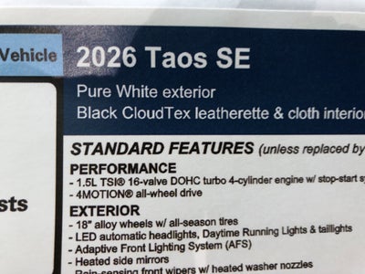 2026 Volkswagen Taos SE w/panoramic sunroof