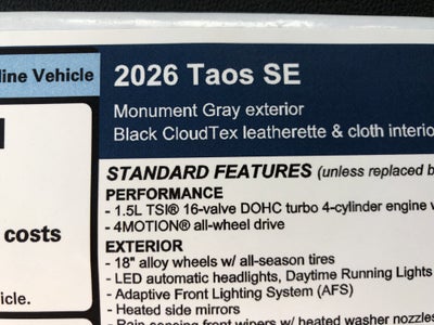 2026 Volkswagen Taos SE w/panoramic sunroof