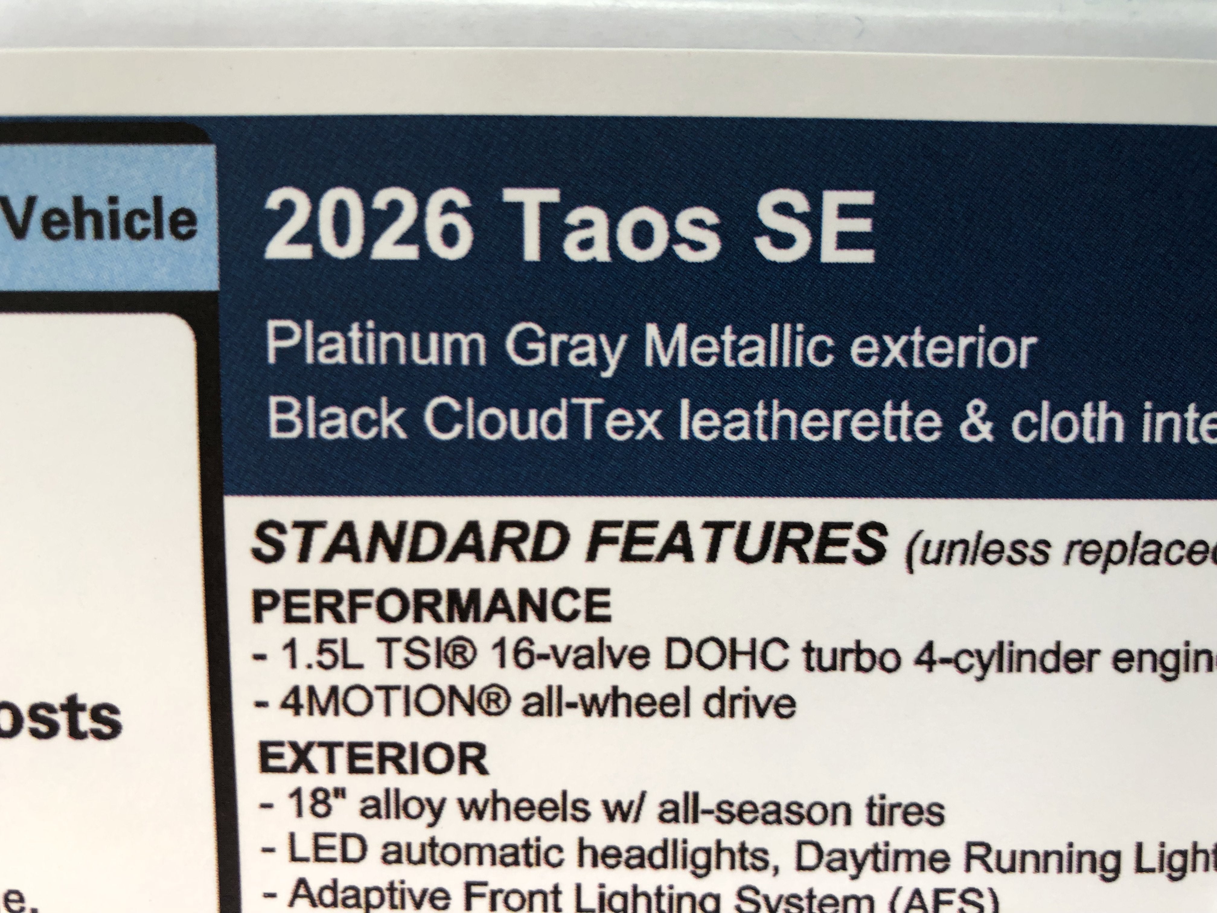 2026 Volkswagen Taos SE w/panoramic sunroof
