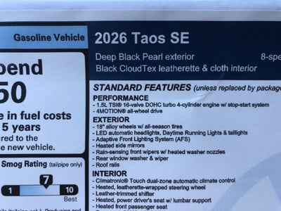 2026 Volkswagen Taos SE w/panoramic sunroof