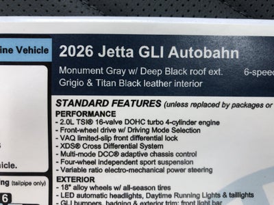 2026 Volkswagen Jetta GLI Autobahn