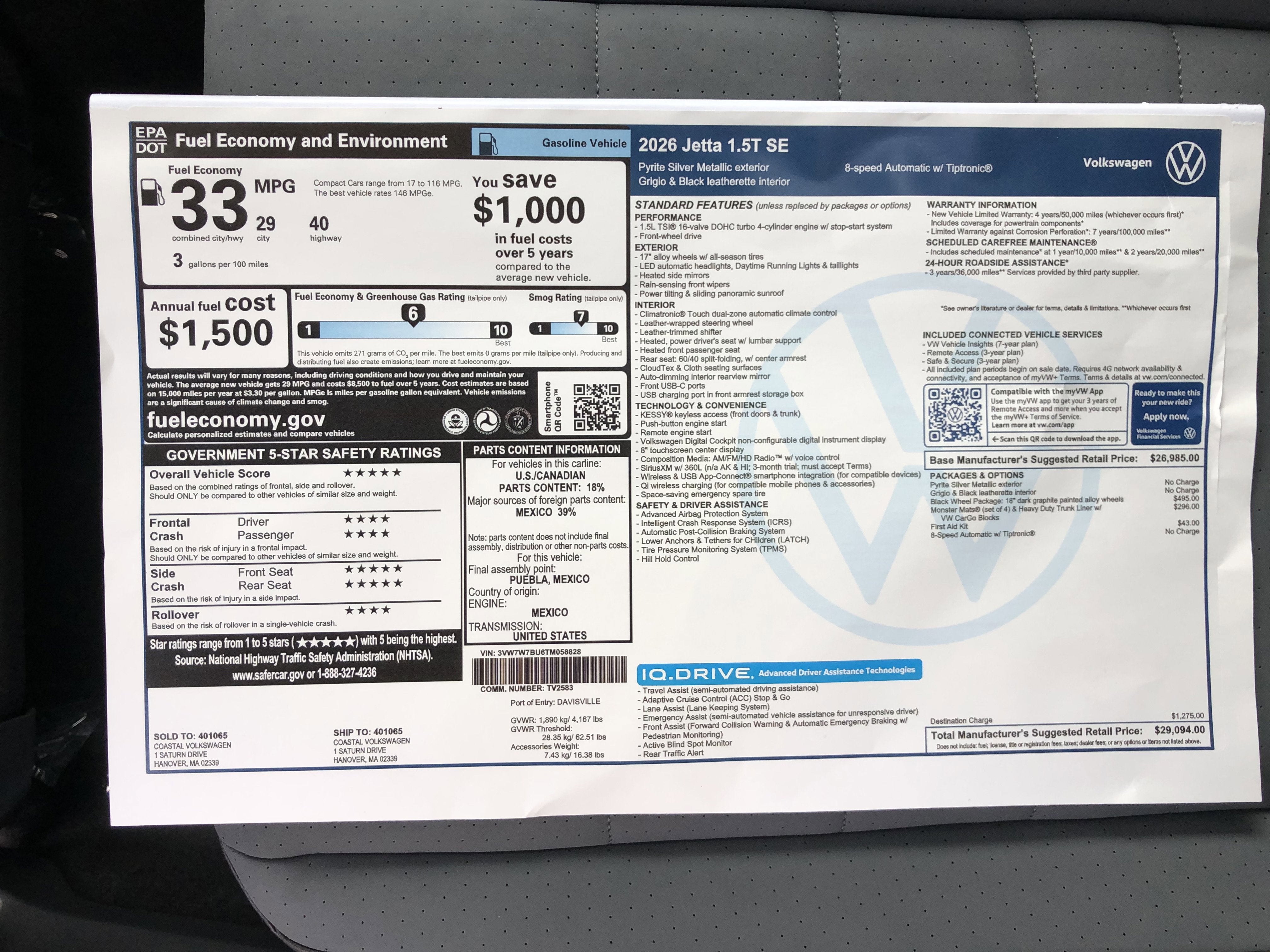2026 Volkswagen Jetta SE w/black wheel package