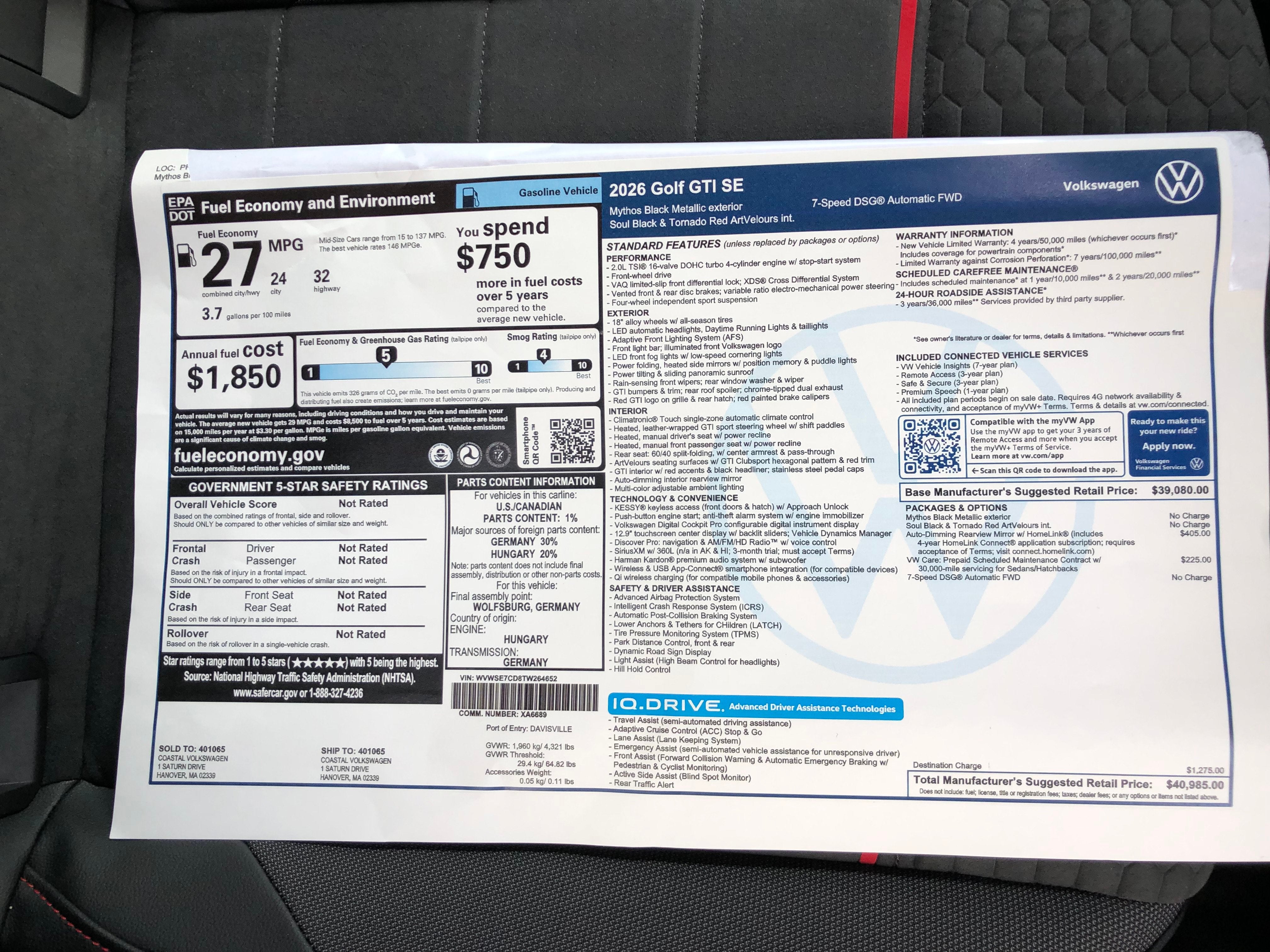 2026 Volkswagen Golf GTI SE