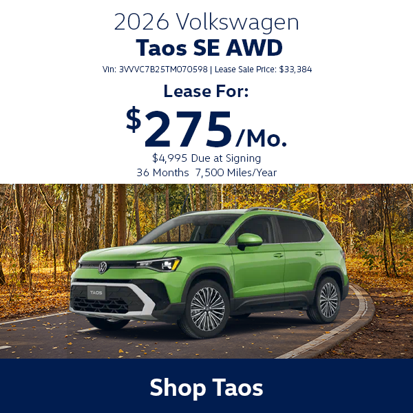 VW Taos Special offer in Hanover, MA