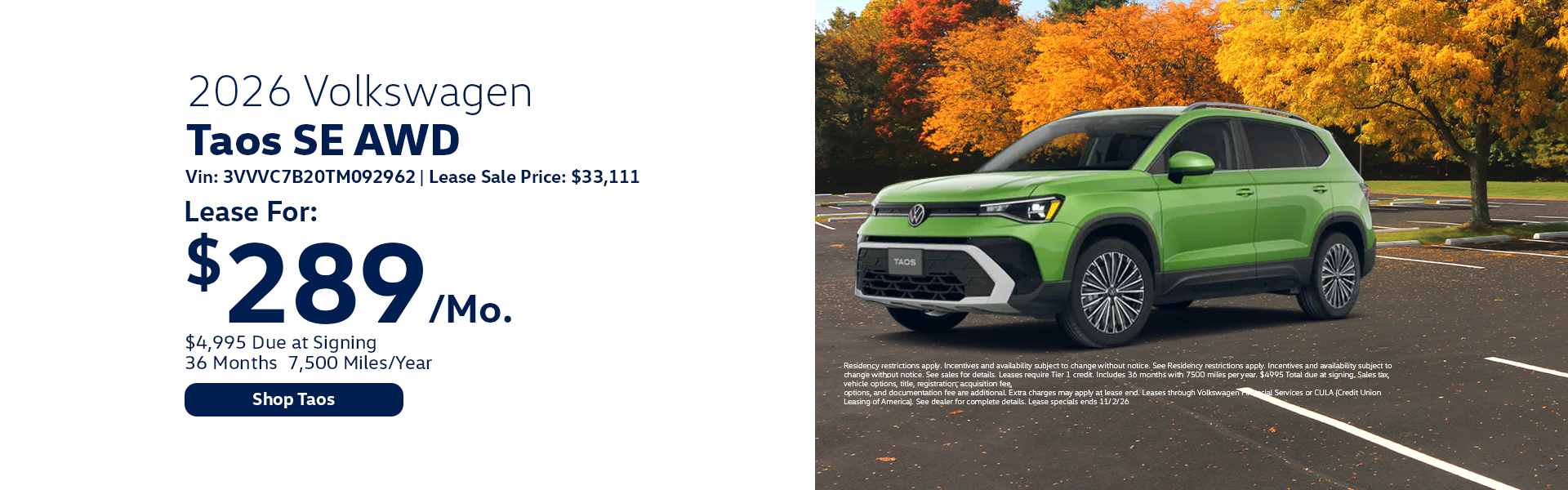 VW Taos Special Offer Hanover, MA