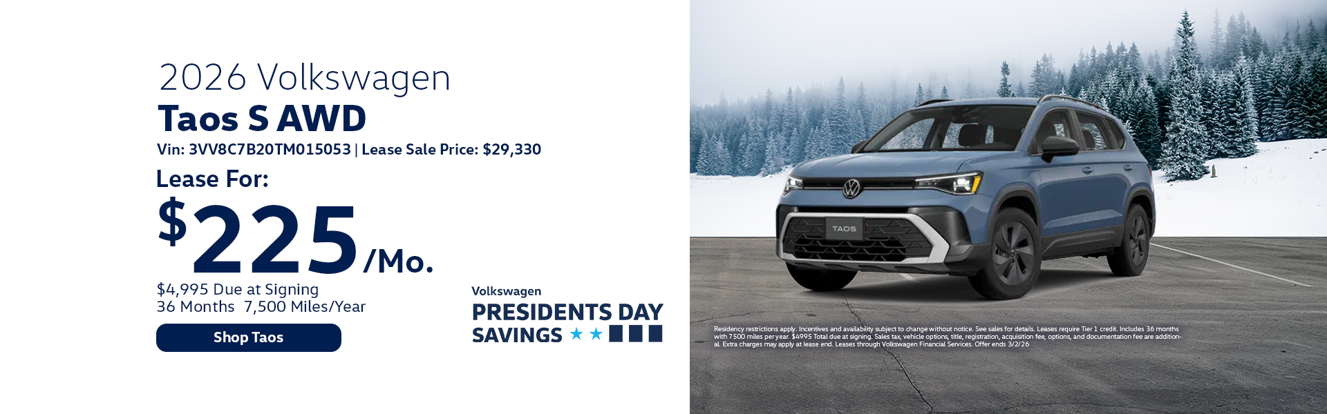 VW Taos Special Offer Hanover, MA