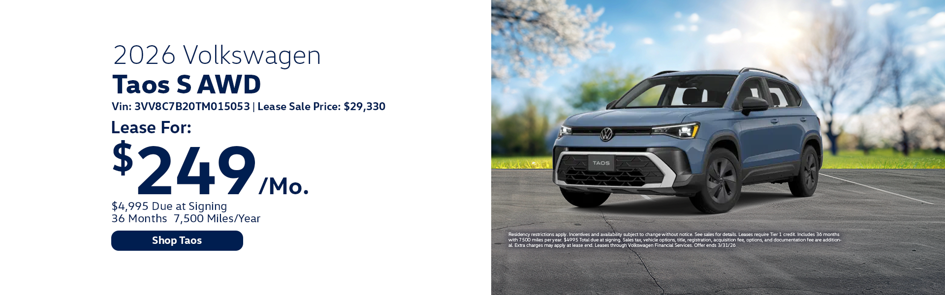 VW Taos Special Offer Hanover, MA